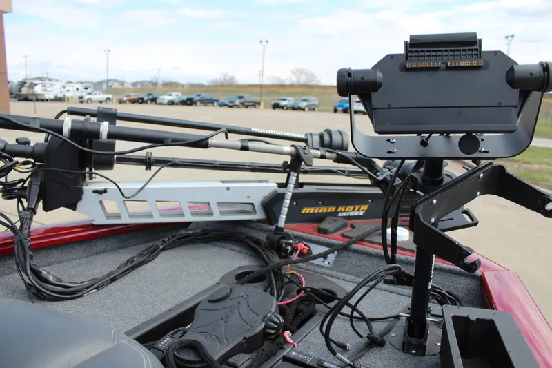 Slide: The Image of 2022 Tracker Pro Team 175 TXW boat deck with fishing equipment and electronics. - 29