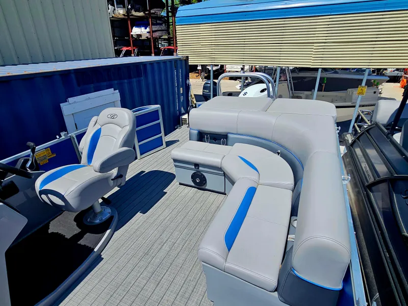 Slide: The Image of 2025 Bentley Pontoons Legacy Cruise 223 with spacious seating and modern design. - 13