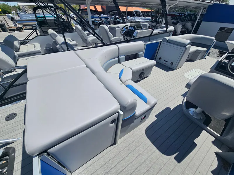 Slide: The Image of 2025 Bentley Pontoons Legacy Cruise 223 interior with spacious seating and modern design. - 18