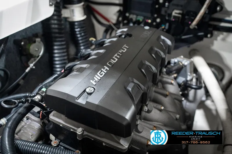 Slide: The Image of 2018 Yamaha SX190 engine with high output, detailed view in a boat's engine compartment. - 45