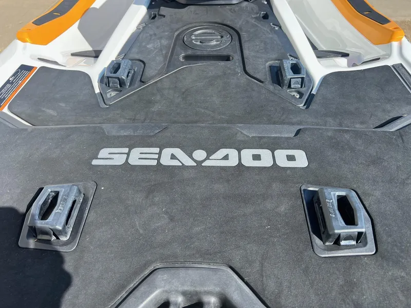 Slide: The Image of 2019 Sea-Doo Fish Pro 155 deck with logo and mounting points. - 17