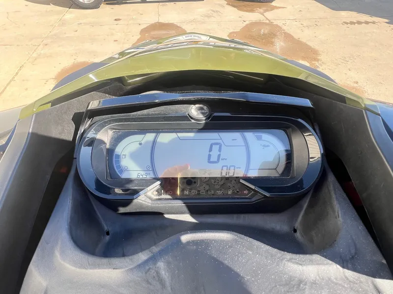 Slide: The Image of 2019 Sea-Doo Fish Pro 155 dashboard display showing speed and fuel gauge. - 8