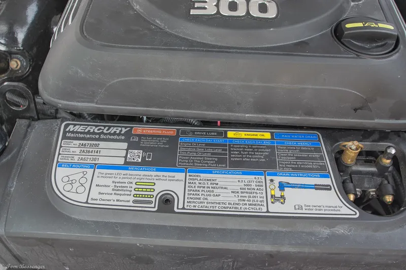 Slide: The Image of Engine cover of a 2020 Monterey M4 with maintenance schedule details. - 30