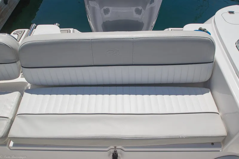 Slide: The Image of 2021 Sea Fox 248 Commander boat with white cushioned seating. - 24