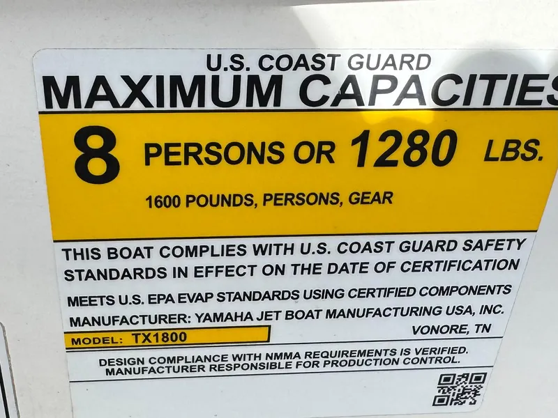 Slide: The Image of Yamaha Boats AR 190, 2022 model, U.S. Coast Guard capacity: 8 persons or 1280 lbs. - 28