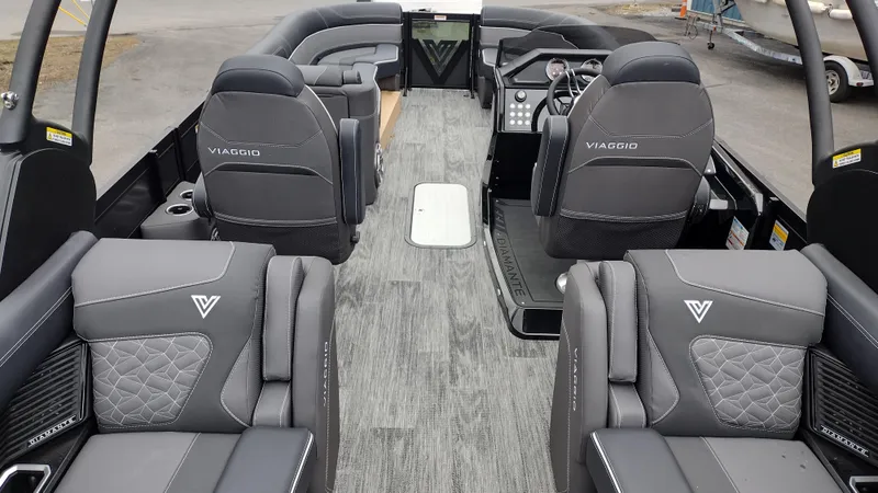 Slide: The Image of Luxurious interior of 2025 Viaggio Diamante boat with plush seating and modern design. - 13