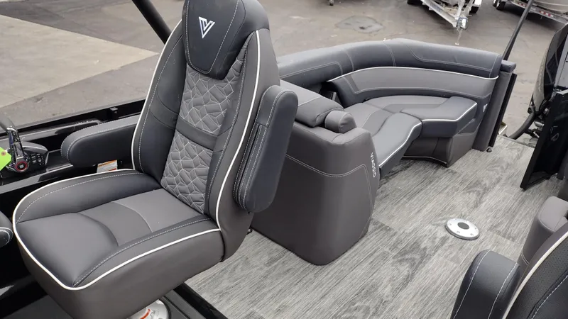 Slide: The Image of Luxurious 2025 Viaggio Diamante boat interior with plush seating and modern design. - 24