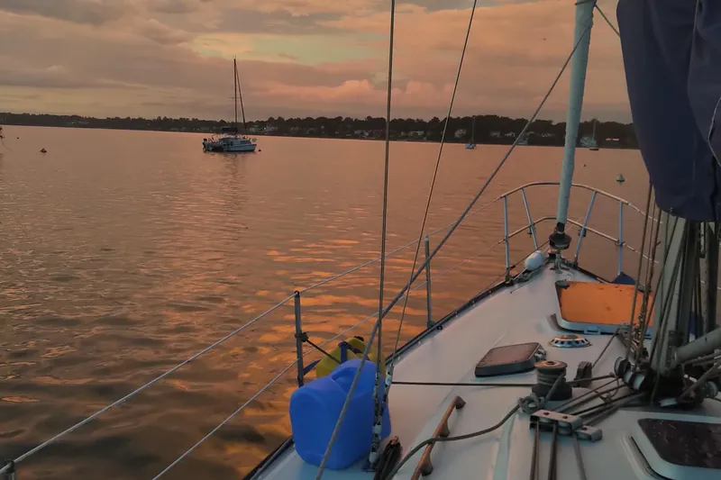 Slide: The Image of Sailboat on calm water at sunset, C&C 35 MK III, 1984 model. - 7
