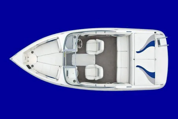 Slide: The Image of Top view of a 2005 Stingray 195 FX boat with white and blue interior. - 26