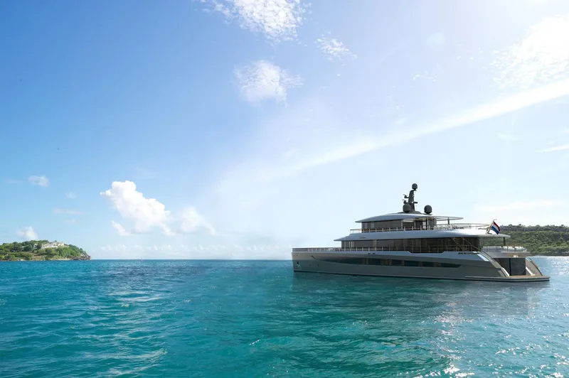 Slide: The Image of Luxurious 2026 Prime Megayacht NEXT cruising in clear blue waters under a sunny sky. - 4