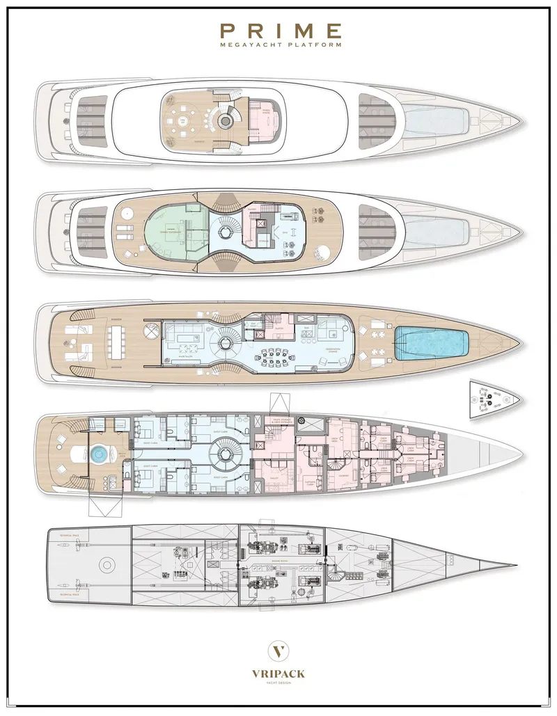 Slide: The Image of Deck plans of the 2026 Prime Megayacht Platform Maharani, showcasing luxurious layouts. - 31
