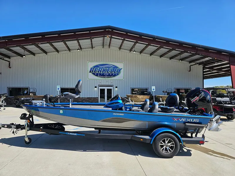 Slide: The Image of 2022 Vexus AVX1880 boat parked outside Berkeley building on a sunny day. - 1
