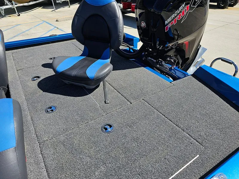 Slide: The Image of 2022 Vexus AVX1880 boat deck with blue seat and Mercury Pro XS engine. - 10