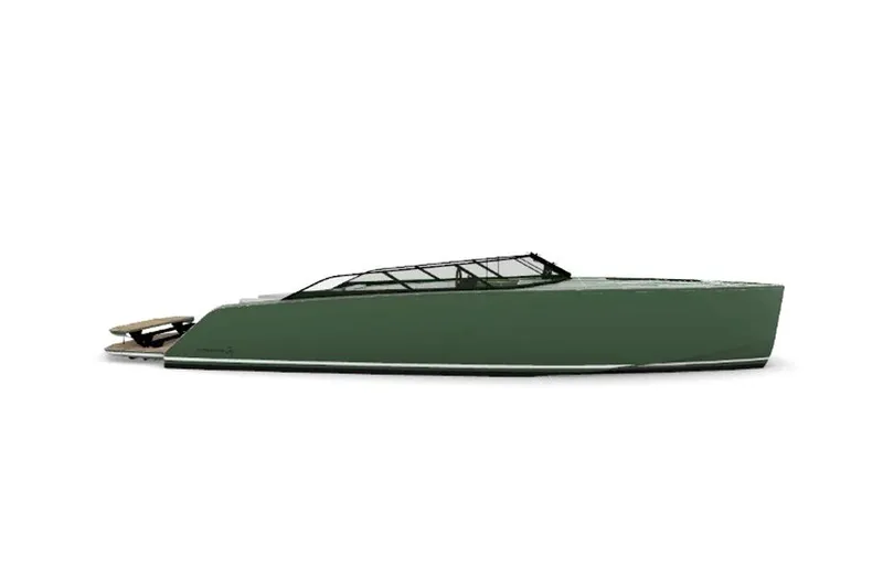 Slide: The Image of 2025 Waterdream California 52XT boat, sleek green design, side view. - 25