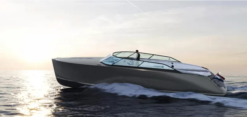 Slide: The Image of Luxury Waterdream California 52XT yacht cruising at sunset, 2025 model. - 29