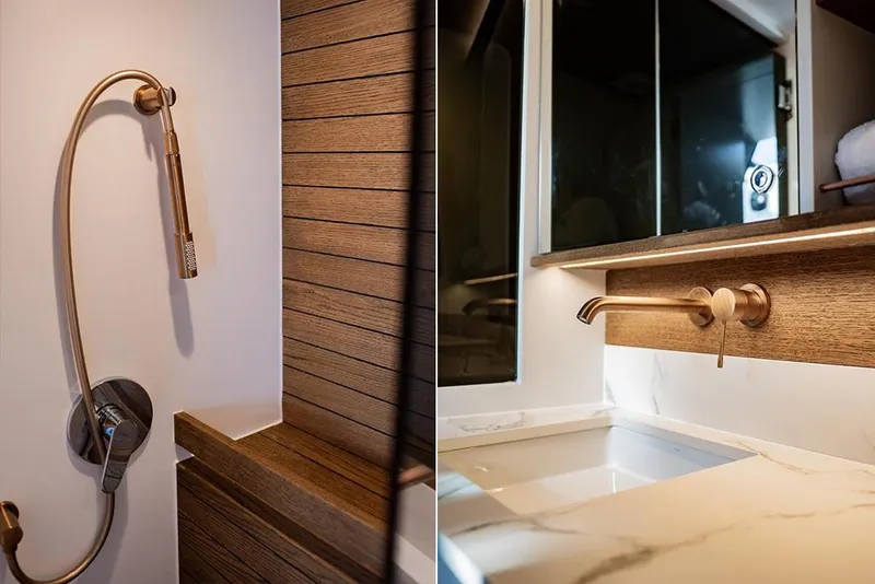 Slide: The Image of Luxurious bathroom fixtures in the 2025 Waterdream California 52XT Hardtop yacht. - 18