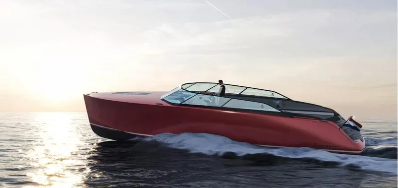 Slide: The Image of 2025 Waterdream California 52XT Hardtop cruising on open water at sunset. - 27