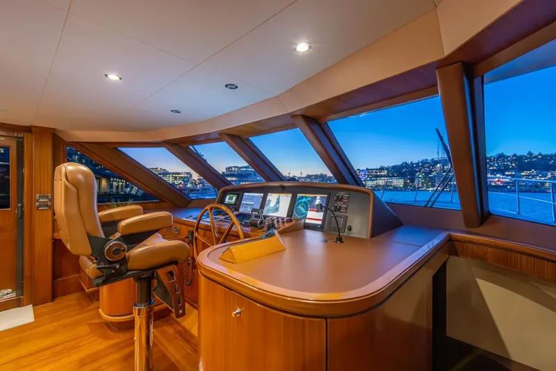 Slide: The Image of Pilothouse of 2010 Ocean Alexander 80' Motoryacht with panoramic windows and navigation equipment. - 29