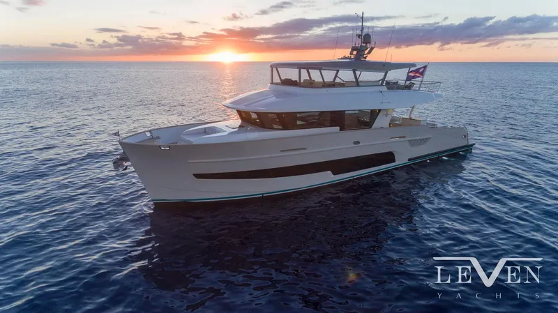 Slide: The Image of Luxurious Van der Valk LeVen 90 yacht cruising at sunset, 2026 model. - 16