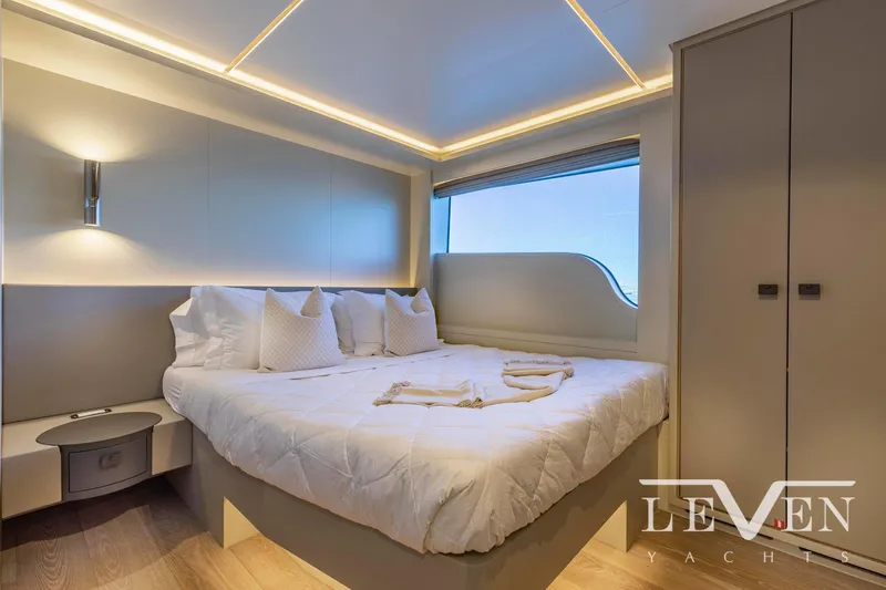 Slide: The Image of Luxurious bedroom interior of 2026 Van der Valk LeVen 90 yacht with modern design. - 23