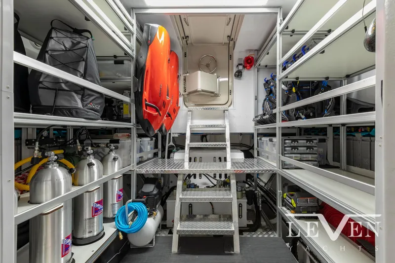 Slide: The Image of Van der Valk LeVen 90 yacht storage area with equipment and gear, 2026 model. - 27