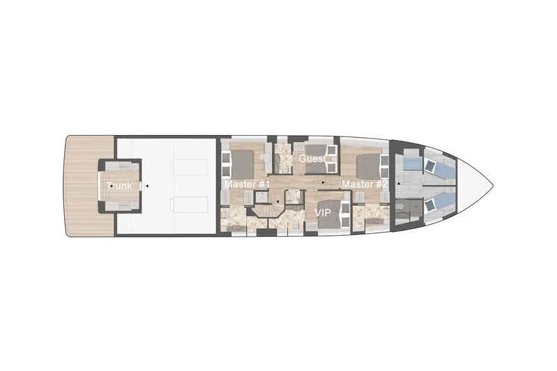 Slide: The Image of Floor plan of 2026 Van der Valk LeVen 90 yacht, featuring master, guest, and VIP rooms. - 30