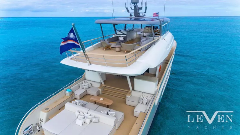 Slide: The Image of Luxurious 2026 Van der Valk LeVen 90 yacht cruising on clear blue ocean waters. - 8