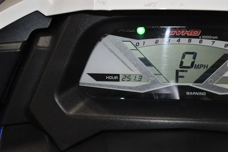 Slide: The Image of Dashboard of 2017 Yamaha WaveRunner GP1800 showing 25.1 hours and 0 MPH. - 17