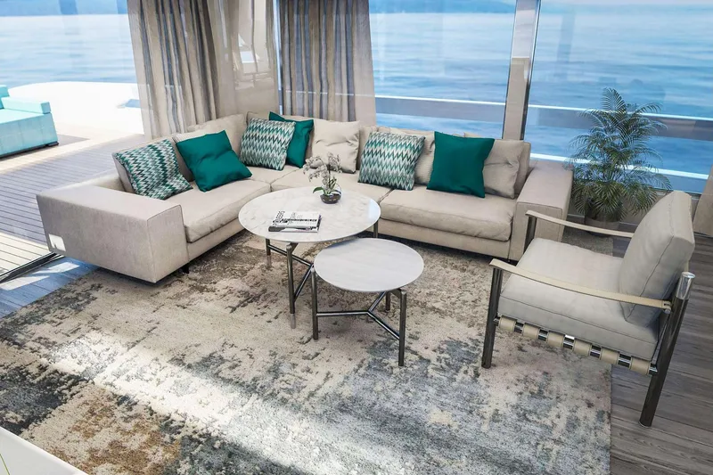 Slide: The Image of Luxurious yacht interior with modern seating, ocean view, and elegant decor on Van der Valk Pilot 26m, 2027. - 6