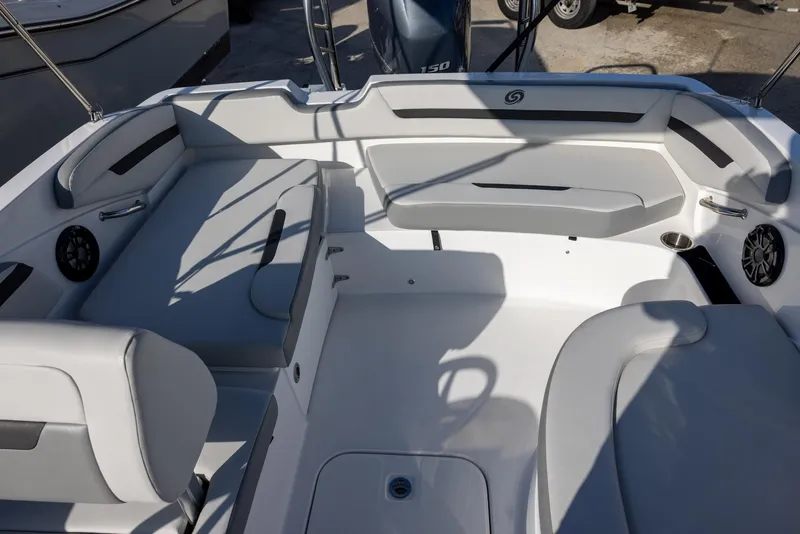 Slide: The Image of 2022 Hurricane SunDeck Sport 205 OB boat interior with spacious seating and modern design. - 5