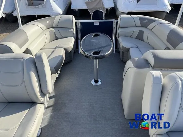 Slide: The Image of 2021 Starcraft EX 20 R Pontoon with spacious seating and central table, at Boat World. - 7