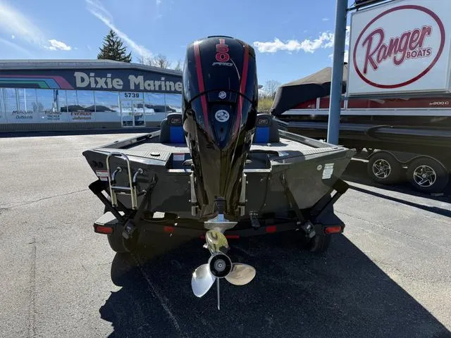 Slide: The Image of 2025 Ranger RT198P boat with outboard motor at Dixie Marine dealership. - 6