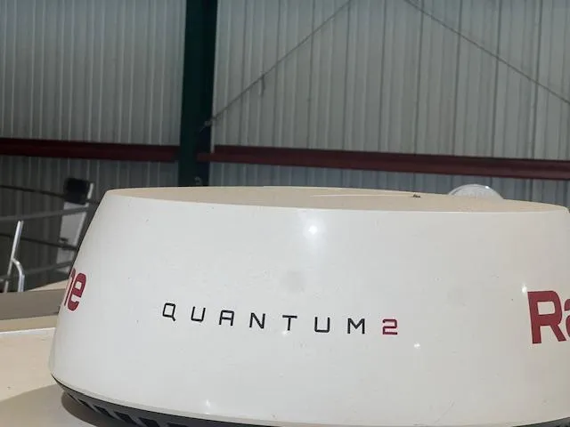 Slide: The Image of Radar equipment on a 2001 Little Harbor WhisperJet 44 boat in a storage facility. - 31