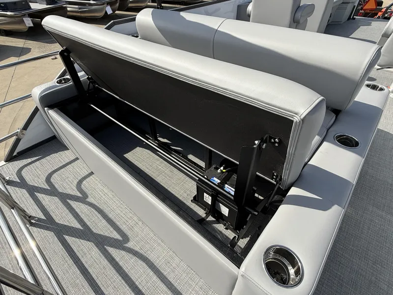 Slide: The Image of 2025 Bentley Pontoons Legacy Swingback 240 with adjustable seating and cup holders. - 17
