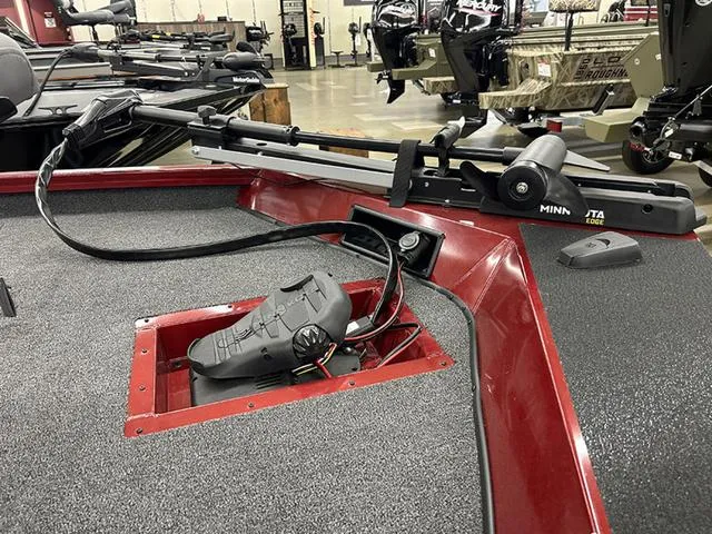 Slide: The Image of 2025 Lowe Stinger 175C boat deck with Minn Kota trolling motor. - 3