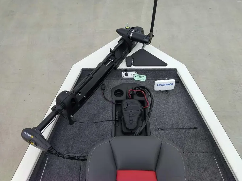 Slide: The Image of 2025 Tracker Pro Team 175 boat interior with trolling motor and seat. - 6