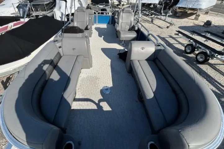 Slide: The Image of 2020 Tahoe Pontoon GT Quad Lounger 23' with spacious seating and modern design. - 2