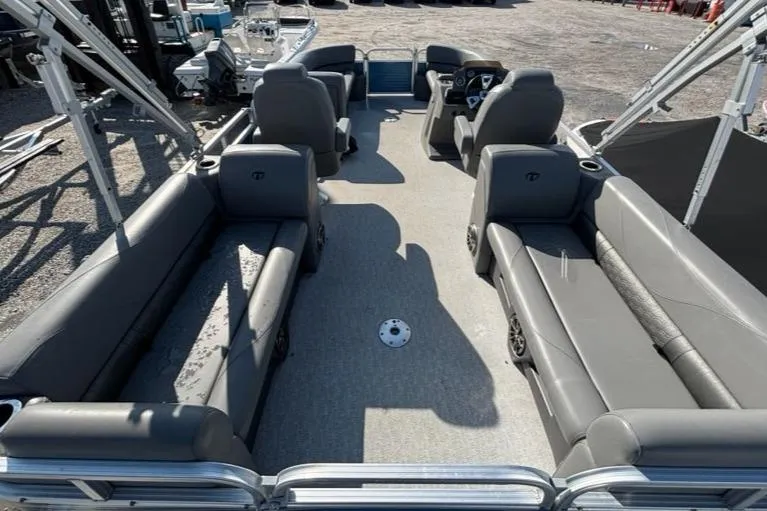 Slide: The Image of 2020 Tahoe Pontoon GT Quad Lounger 23' with spacious seating and modern design. - 3