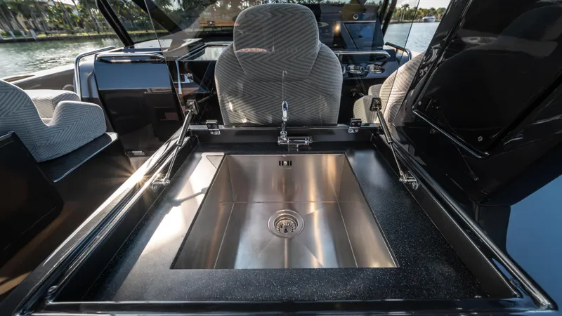 Slide: The Image of Luxury yacht Pardo P50 2023 interior with sleek sink and modern design. - 23