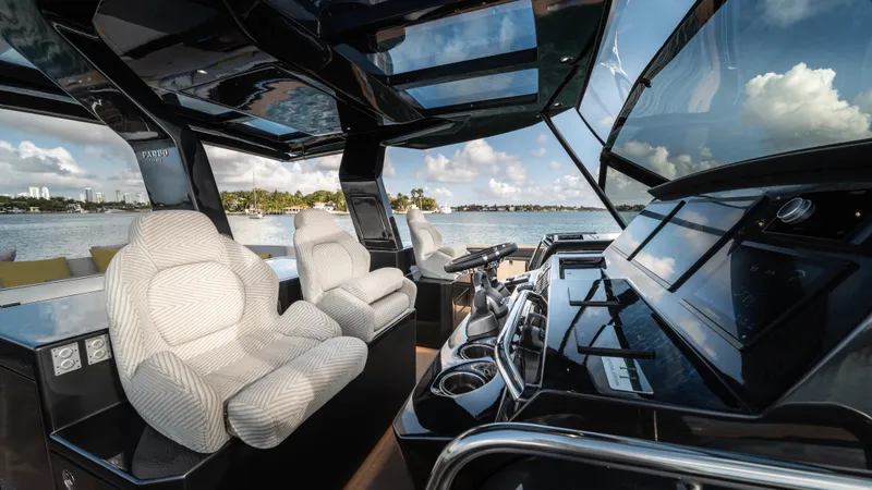 Slide: The Image of Luxurious interior of 2023 Pardo Yachts P50 with plush seating and modern dashboard. - 25