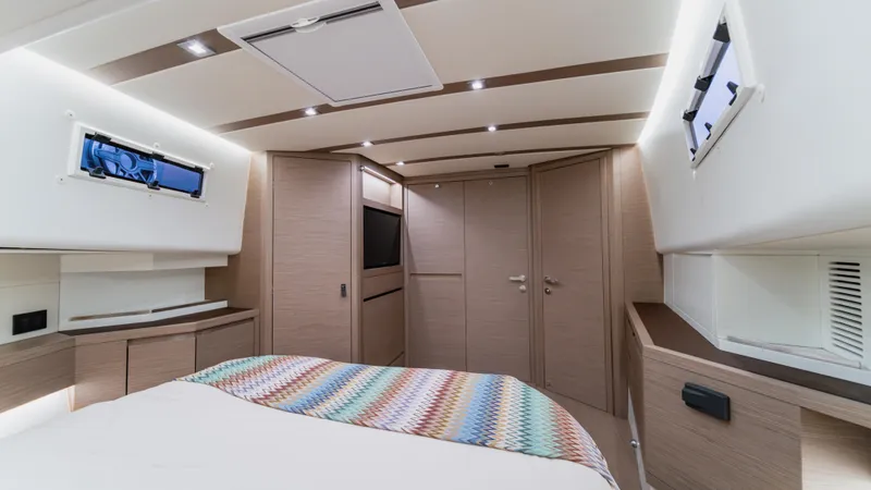 Slide: The Image of Luxurious interior of 2023 Pardo Yachts P50, featuring modern design and cozy bedroom. - 34