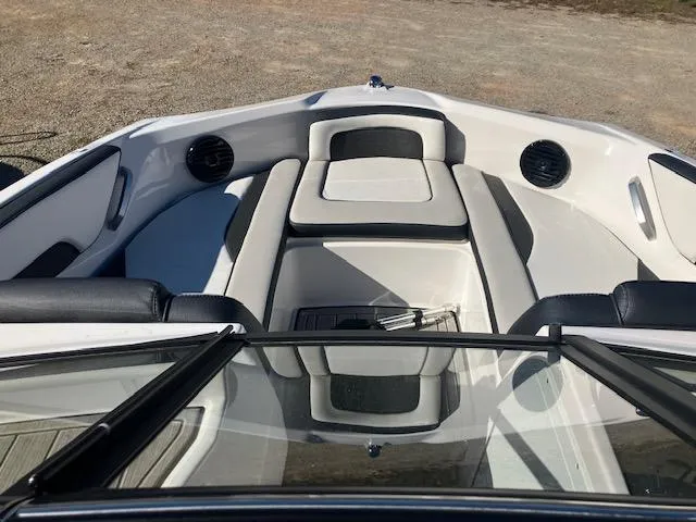 Slide: The Image of 2024 Yamaha Boats 195S interior, featuring sleek seating and modern design elements. - 8