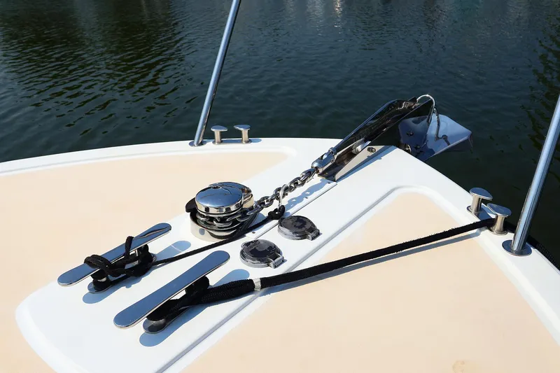 Slide: The Image of Bow of 2010 MJM 40z Downeast boat with anchor and cleats. - 13