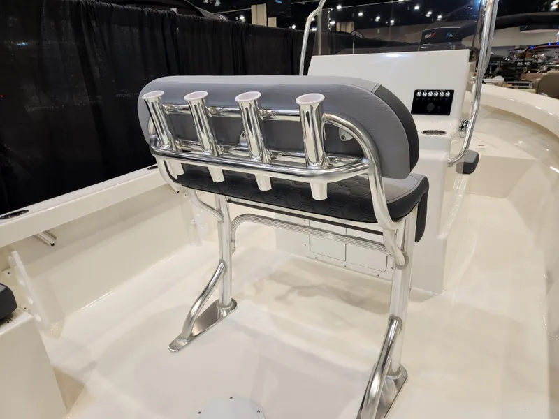 Slide: The Image of 2025 May-Craft 192 CC boat on trailer, parked outdoors under blue sky. - 7