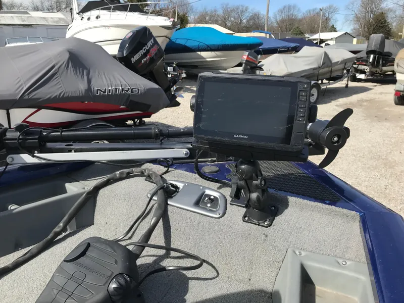 Slide: The Image of 2012 Tracker Pro Team 175 TF boat with Garmin fishfinder and trolling motor. - 11