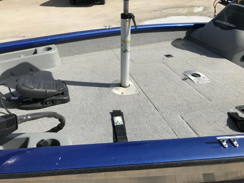 Slide: The Image of 2012 Tracker Pro Team 175 TF boat deck with fishing seat and equipment. - 15