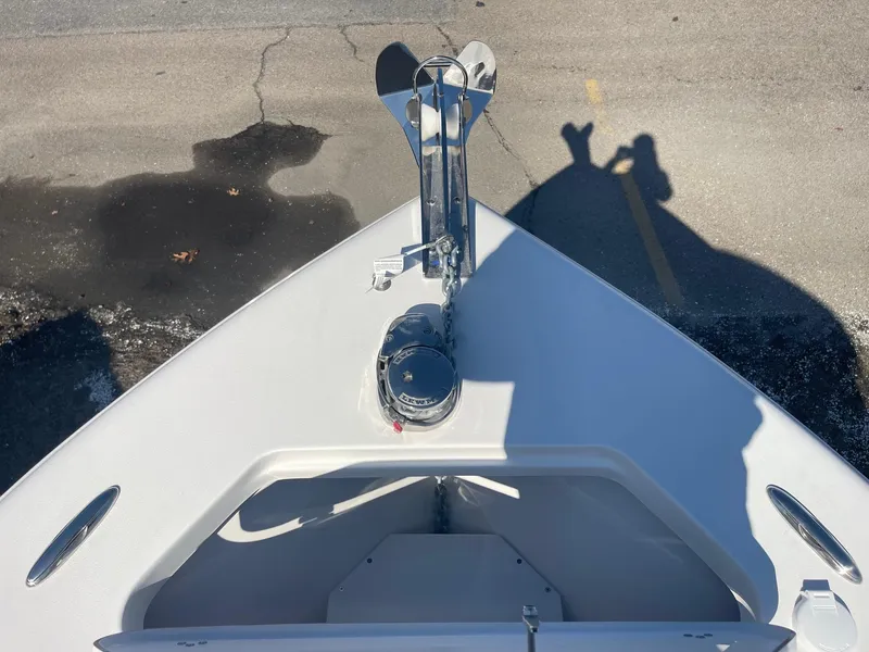 Slide: The Image of Bow view of 2025 Sea Pro 225 Sandbar boat with anchor and winch. - 12