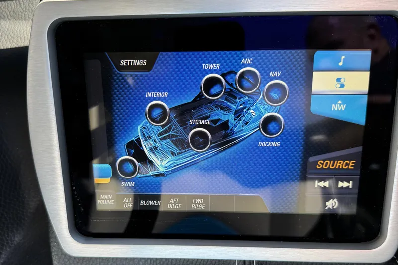 Slide: The Image of Touchscreen display of a 2019 Malibu Wakesetter 23 LSV boat control settings. - 9