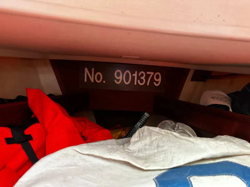 Slide: The Image of 1985 Sabre 32 Aft Cabin interior with registration number 901379 visible. - 12