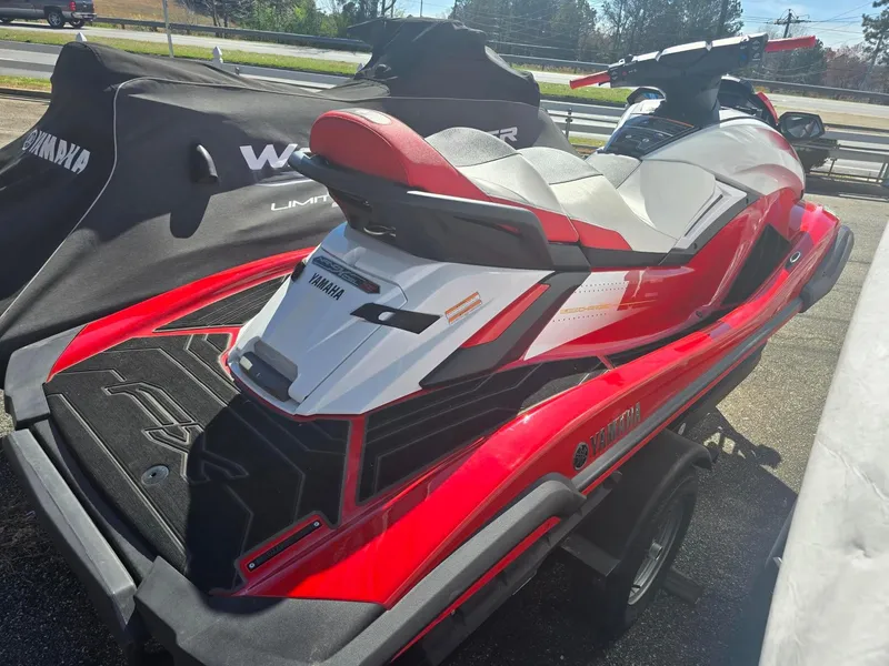 Slide: The Image of 2021 Yamaha WaveRunner FX Cruiser SVHO in vibrant red on a trailer. - 3